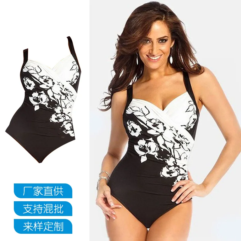 Sexy One-piece Large Size Swimwear With Push Up Women Plus Size Swimsuit Closed Body Female Bathing Suit For Pool Beach Wear