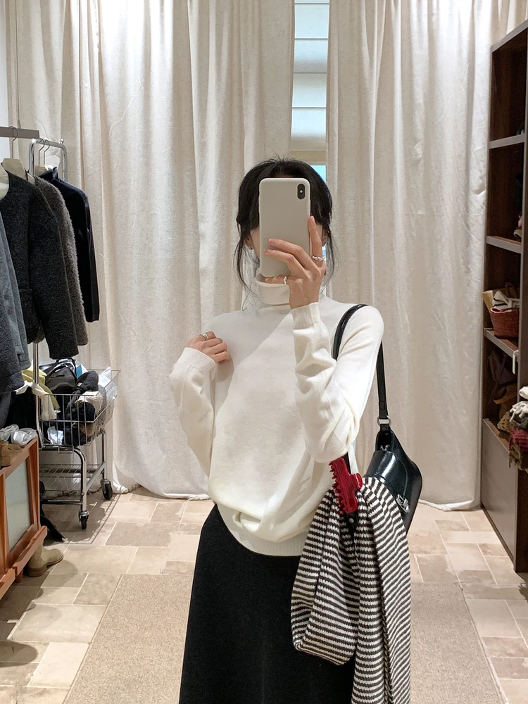 

BRIVIN Korean Sle Women's Knitted Sweater High Collar Slim Fit Base irt Top Autumn Winter New Arrival Casual Loose pe