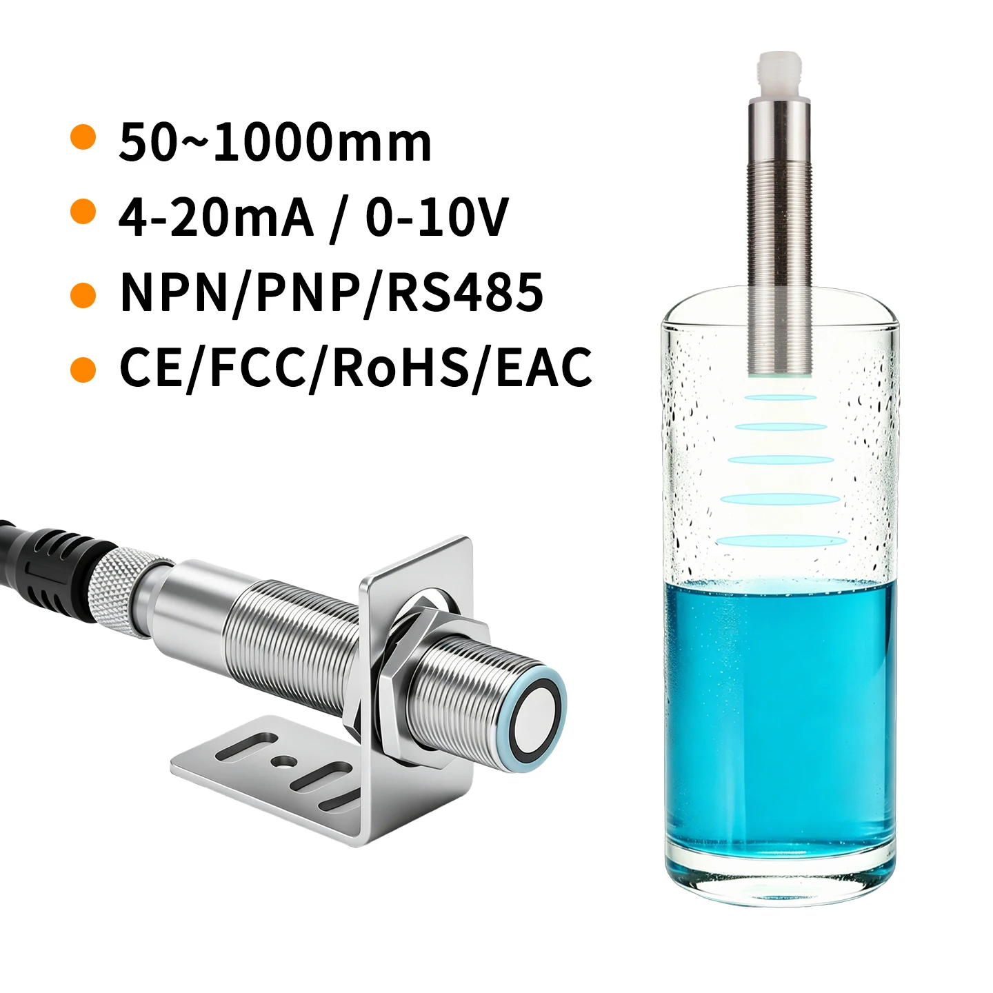 M18 Ultrasonic Sensor 500mm Distance NPN NO/NC Output 10-30VDC Proximity Switch for Industrial Automation With Teaching Function