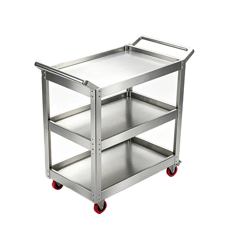 a for3 Tier Stainless Steel Utility Cart Heavy Duty Rolling Service Trolley Multi Purpose Storage Cart for Kitchen Workshop
