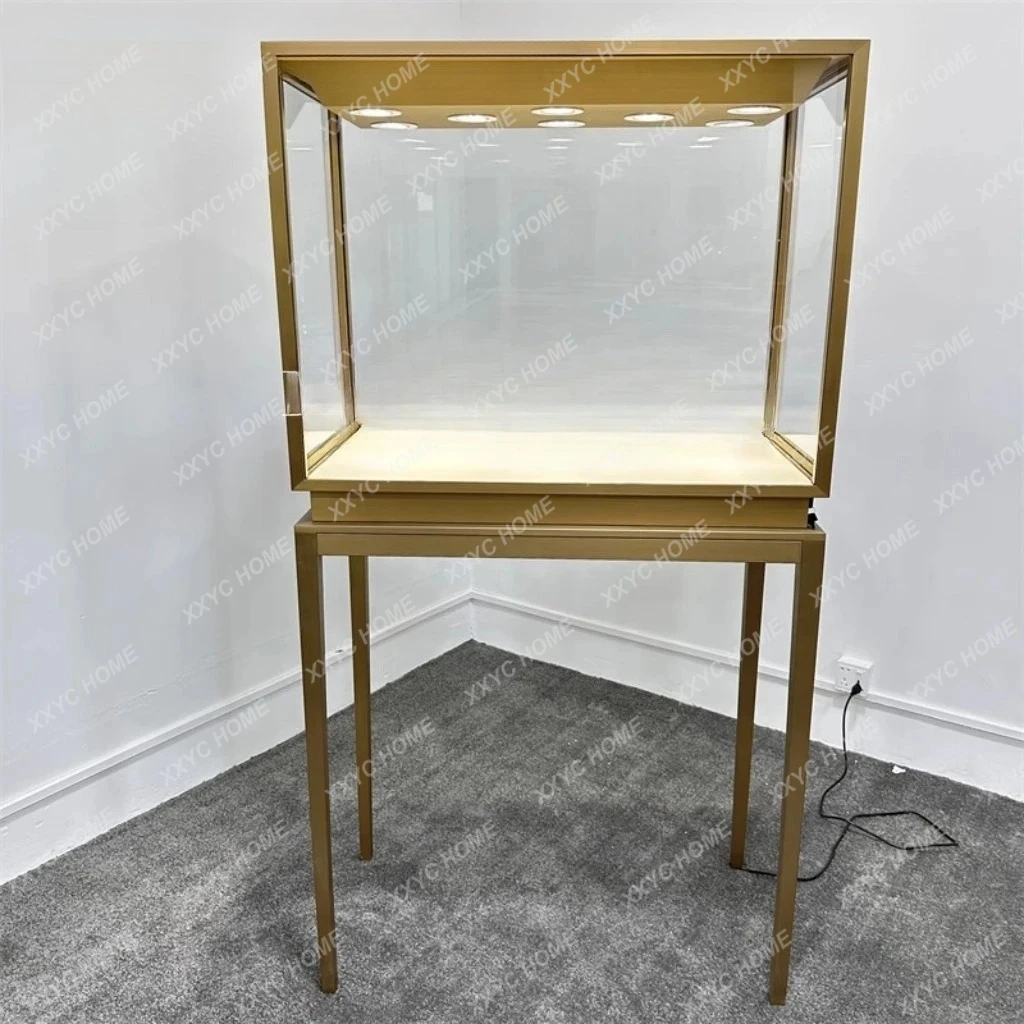 LHigh-end stainless steel jewelry display cabinet, glass display cabinet, museum gold jade display case