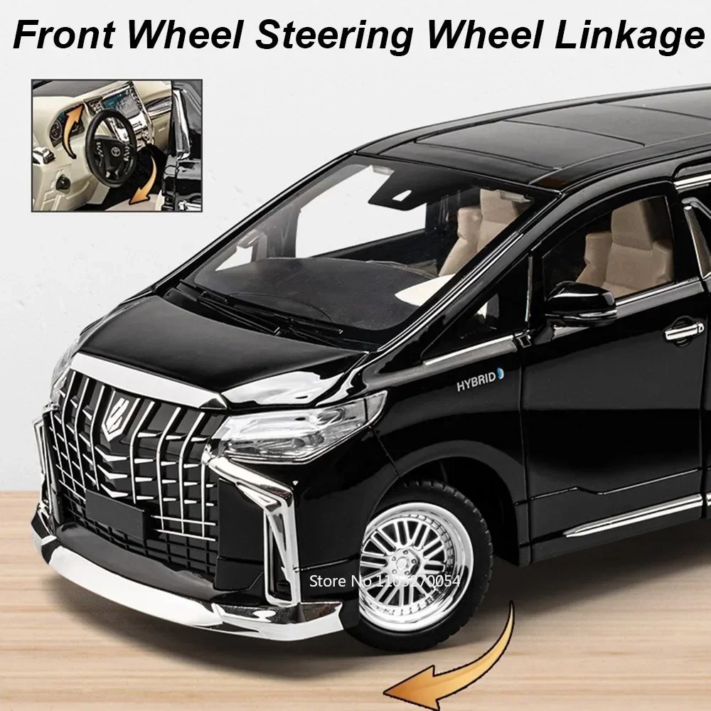 1:18 알파드 벨파이어 모델카 장난감 금속 다이캐스트 MPV 자동문 합금 바디 사운드 라이트 풀백 차량 컬렉션