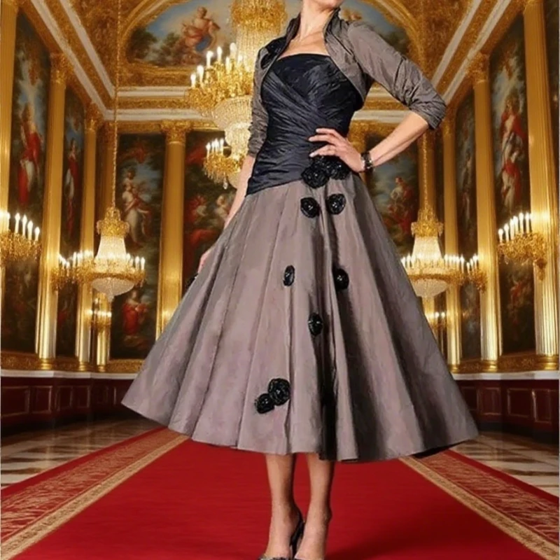 

A Line Simple Satin Wedding Guest Gowns Floor Length 3/4 Long Sleeves Groom Mom Formal Party Dress Mother Of The Bride Dresses