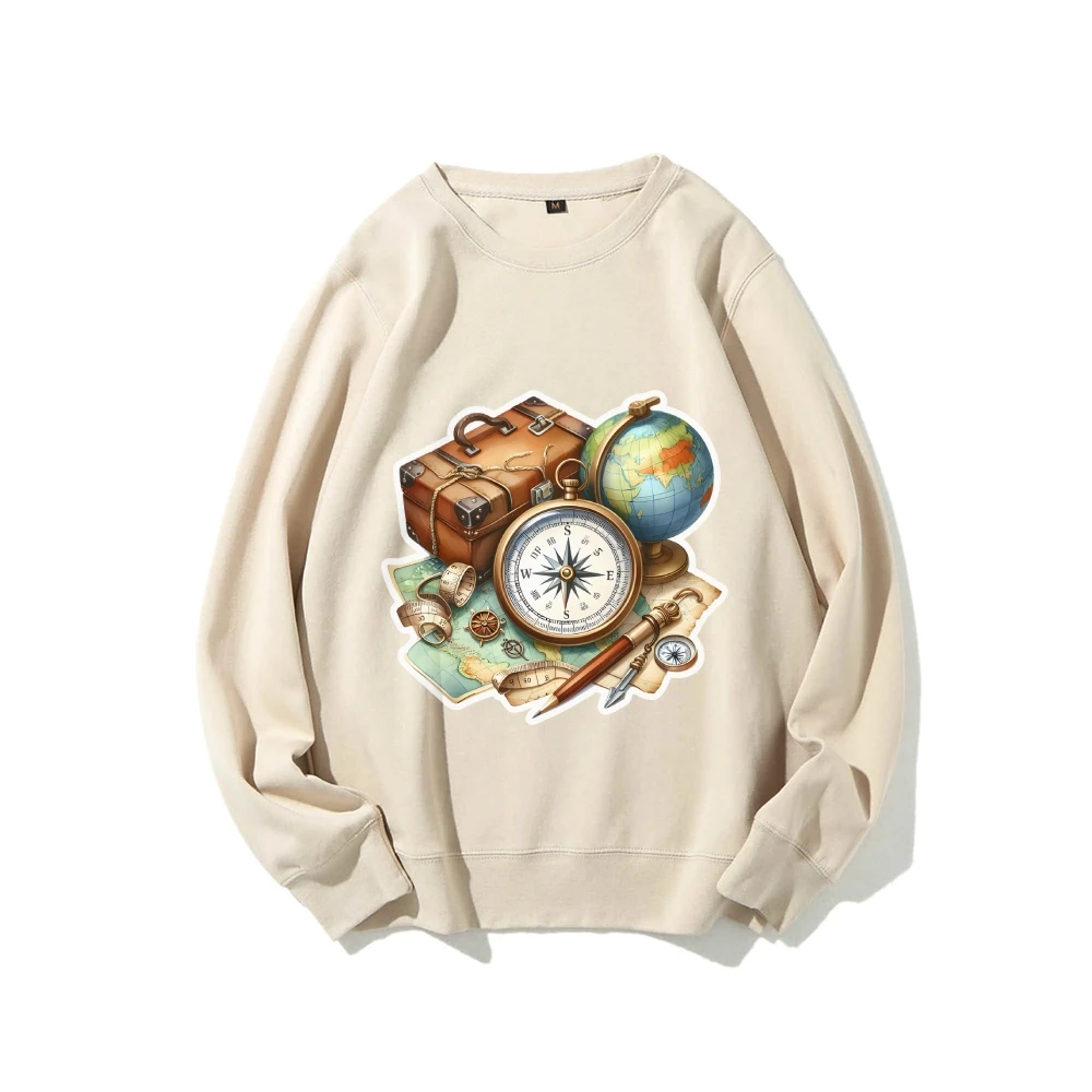 Grafisch sweatshirt Reiscollage Print Nostalgische Wanderlust Y2k-stijl sweatshirt Zachte stof Reisgeïnspireerde vrijetijdskleding