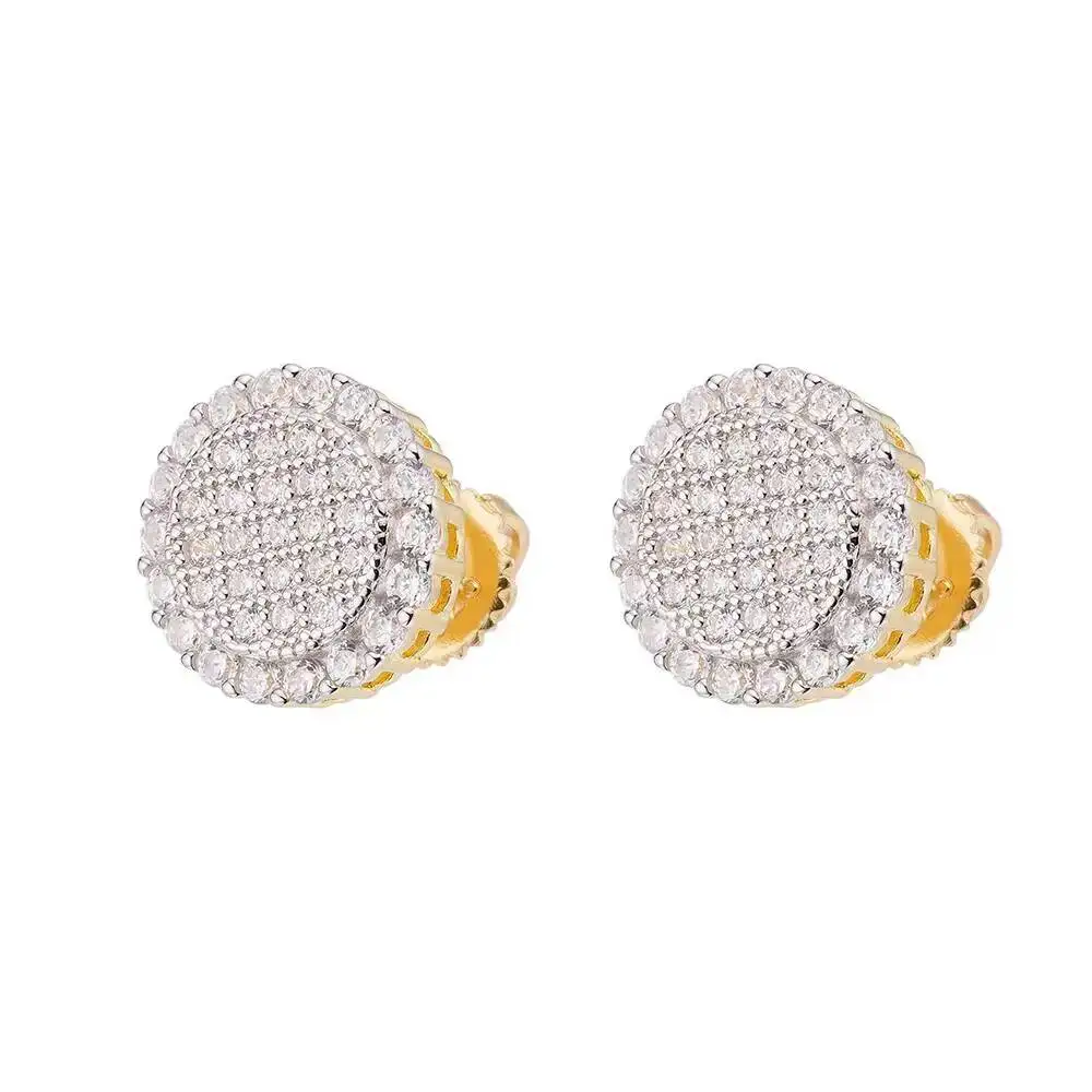 

Fine Hip Hop Jewelry Iced Out Vvs Moissanite Gold White Gold Plated 925 Sterling Silver Round Stud Earrings for Men
