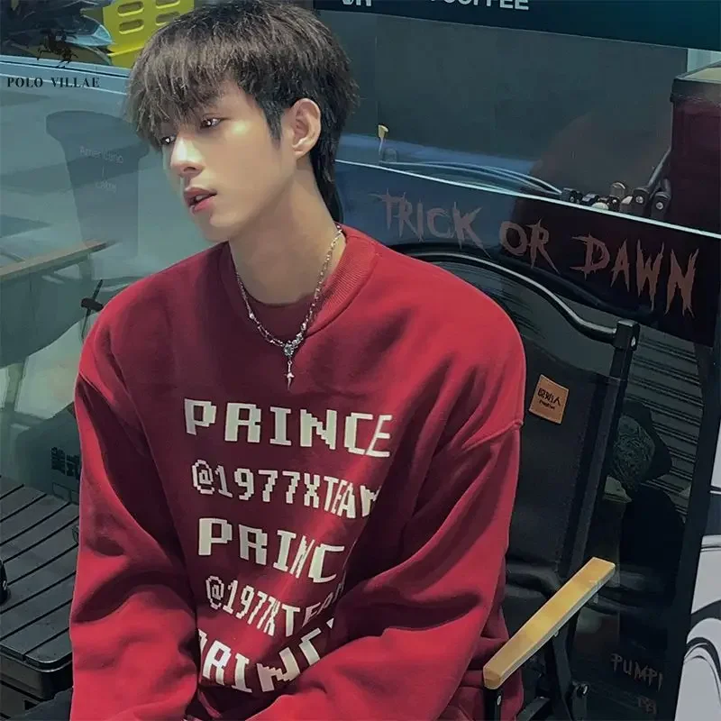 

Retro American cotton sweatshirt for men handsome autumn and winter style versatile trendy hip hop boys tops ins loose style y2k