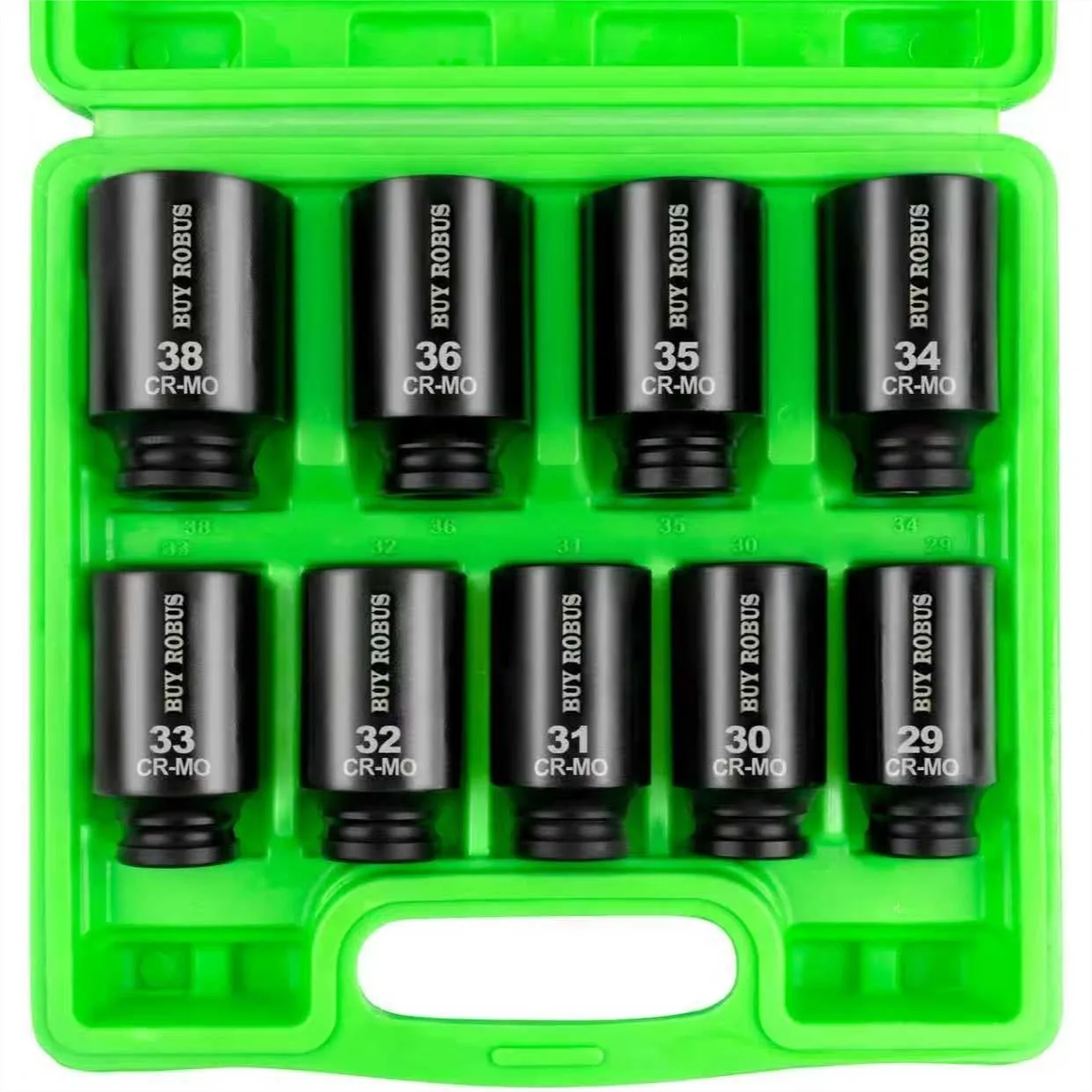 

9-Piece 1/2" Drive Metric Deep Impact Socket Set, Cr-Mo, 29-38mm