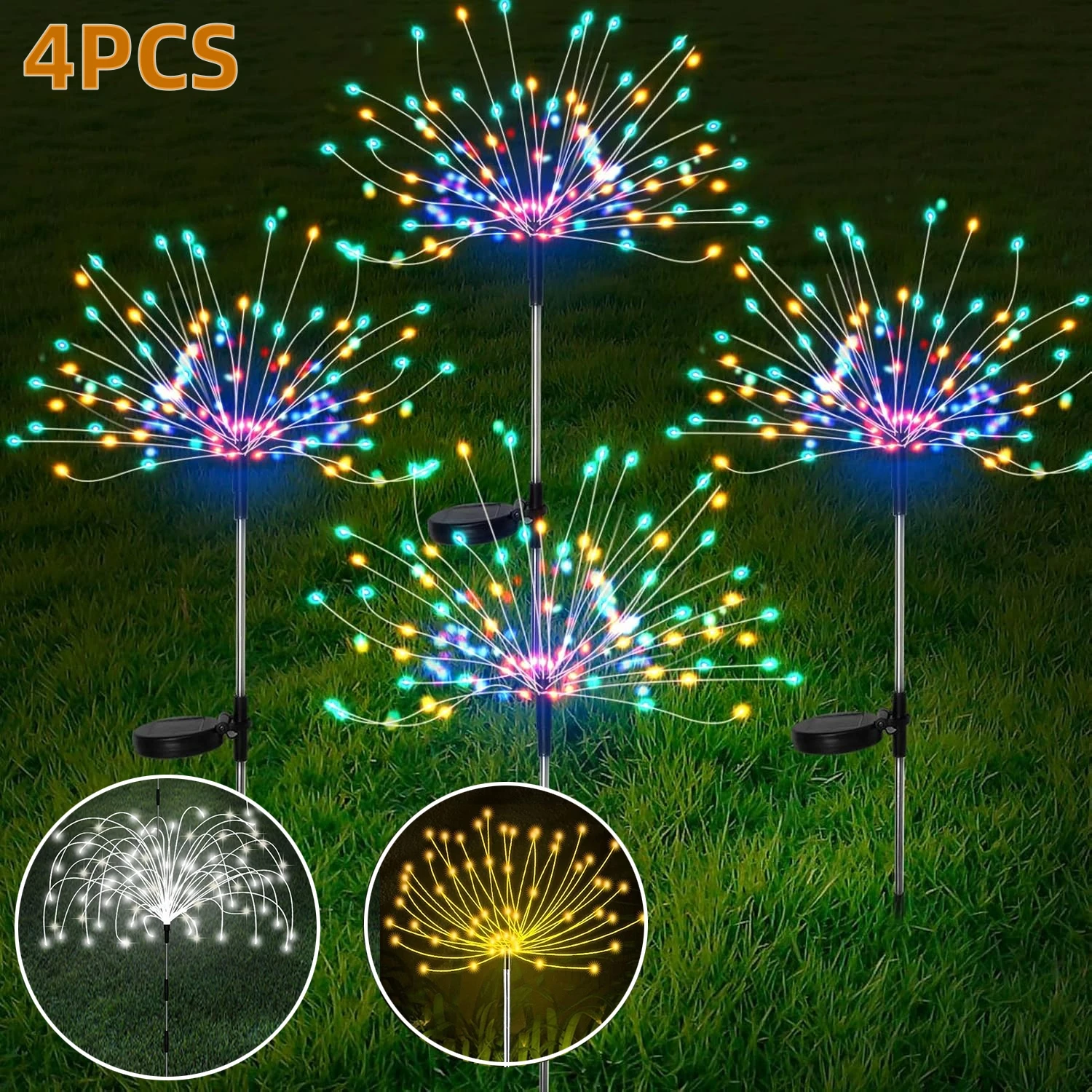 Solar Firework Light Waterproof Outdoor 8 Lighting Modes 1/2/4 PCS Solar Garden Light Sparklers Fairy for Patio Walkway Decor