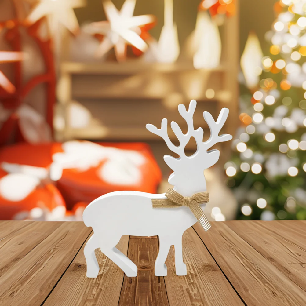 

2Pcs Rustic White Wood Reindeer Tabletop Xmas Sign Table Decorations Holiday Centerpiece Mantle Party Tiered Tray Decor