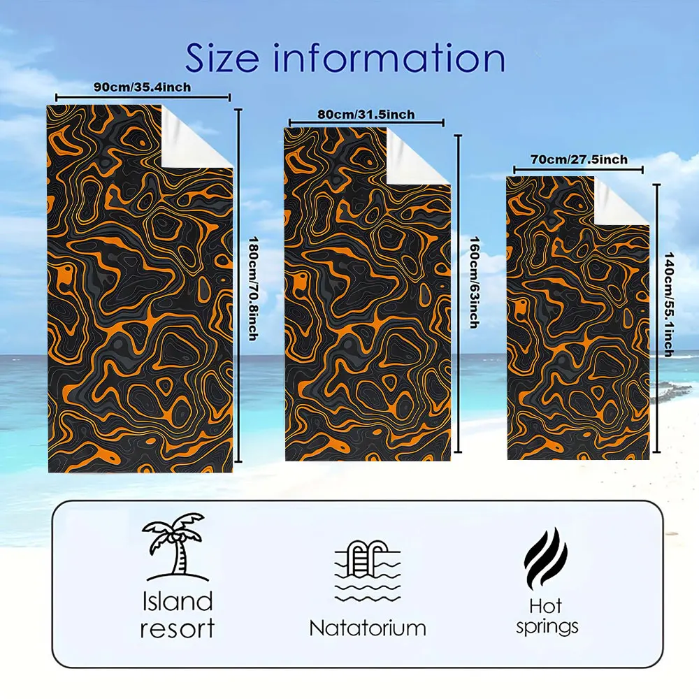 Schwarz-orangefarbenes, schnell trocknendes Mikrofaser-Strandtuch, leicht, zum Schwimmen, Camping, Yoga – Badetuch
