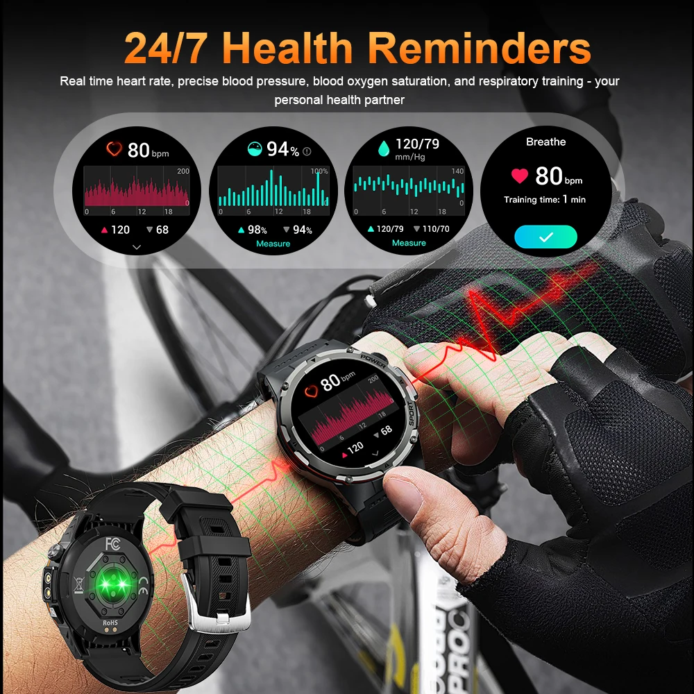 ForXIAOMI NFC New Military Smartwatch IP68 outdoor Sport Watch Fitness tracker health monitor BT call 365nm UV+ infrared Bracele