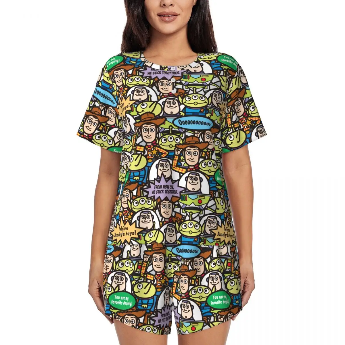 

Womens Cartoon Toy Story Pajamas Set Custom Printed Short Sleeve Sleepwear Loungewear Pjs 2 Piece Sets