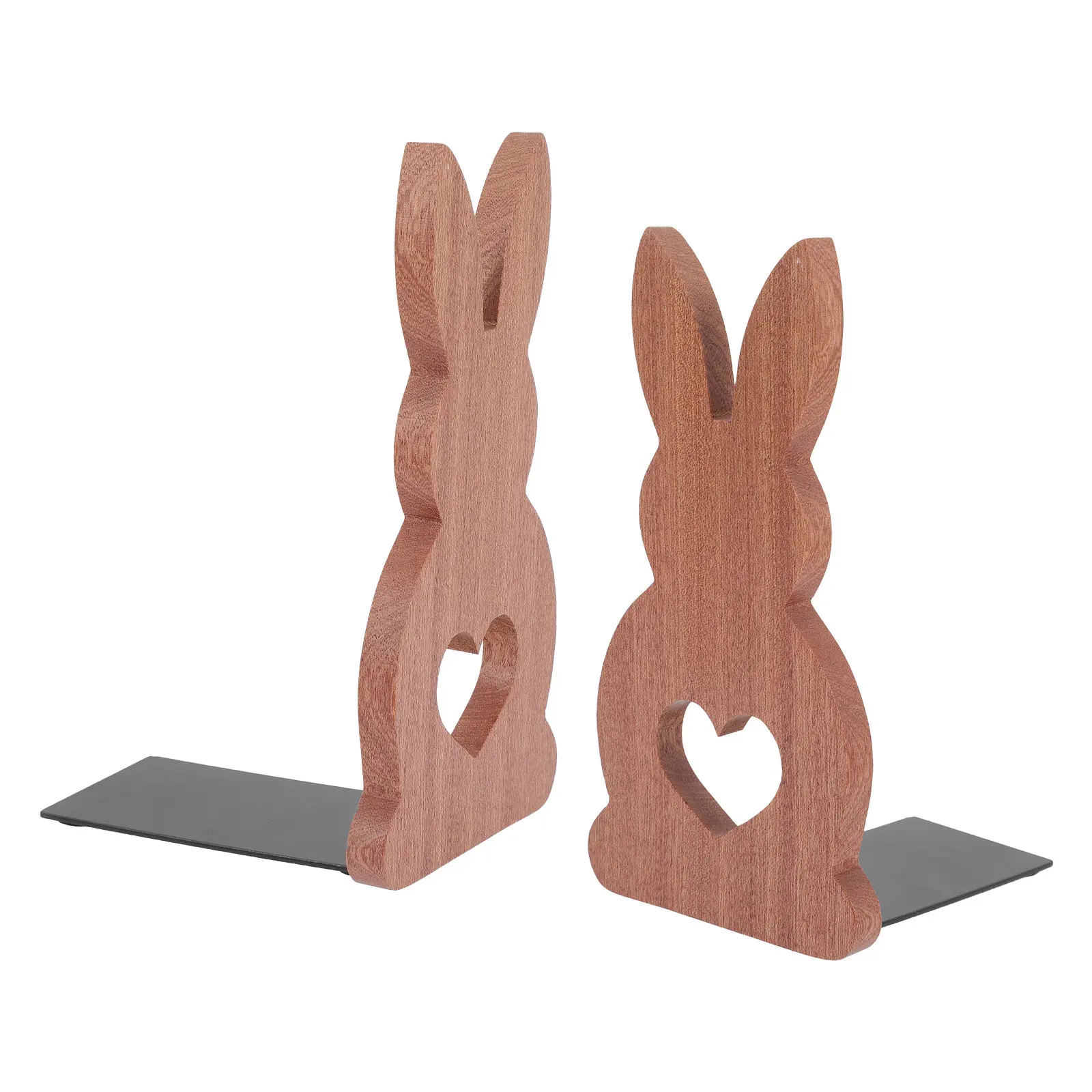 

Набор из 2 подставок для книг в виде кроликов, из массива дерева, для стола и книжной полки, с милыми сердечками, для дома, офиса, класса