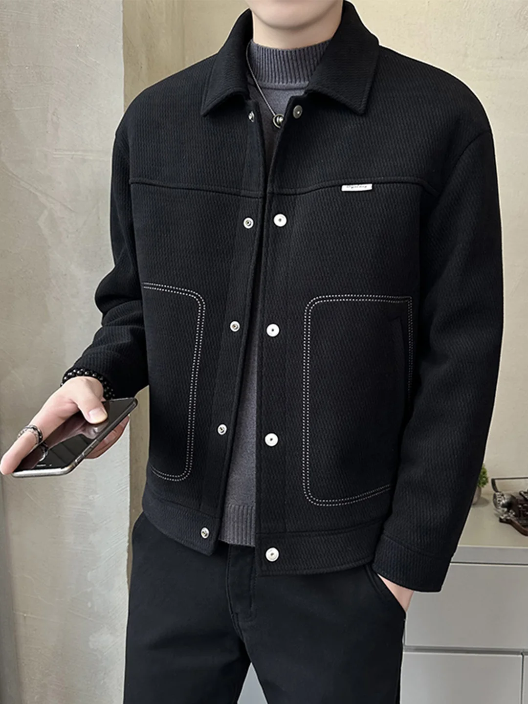 

Winter Thiened Cotton Woolen Coat for Men Faionable Versatile Cotton Clothing Warm Youthful Sle Casual Long Sve Butt...