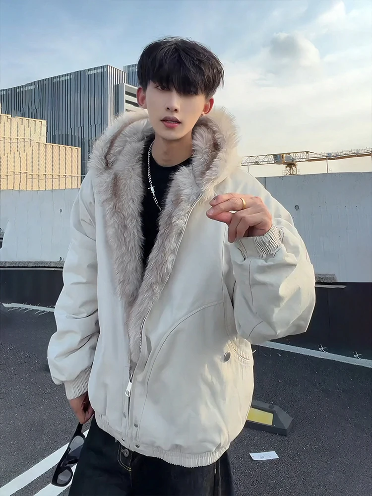 

Cleanfit Men's Thiened Cotton Jaet Hooded Coat White ey American Sle Winter Warm Casual Faion Stand Fit Zipper