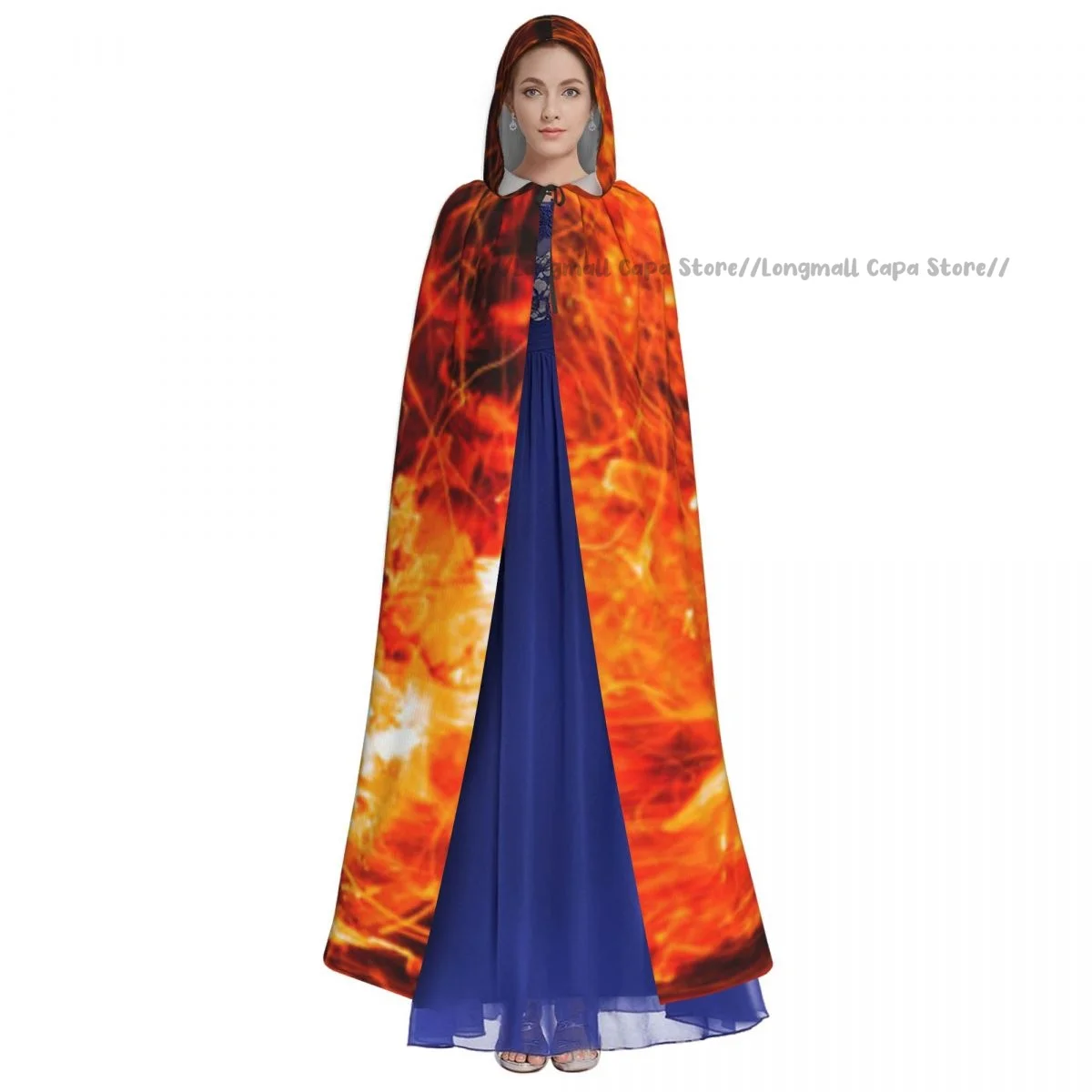 Cosplay Medieval Costumes Abstract Burning Fire With Sparks Hooded Cloak Capes Long Robes Jackets Coat Carnival