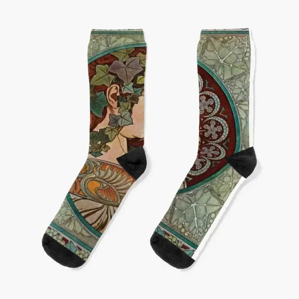 Alphonse mucha - lvy, 1860 - 1939 Socks cotton heated loose halloween Socks Men's Women's