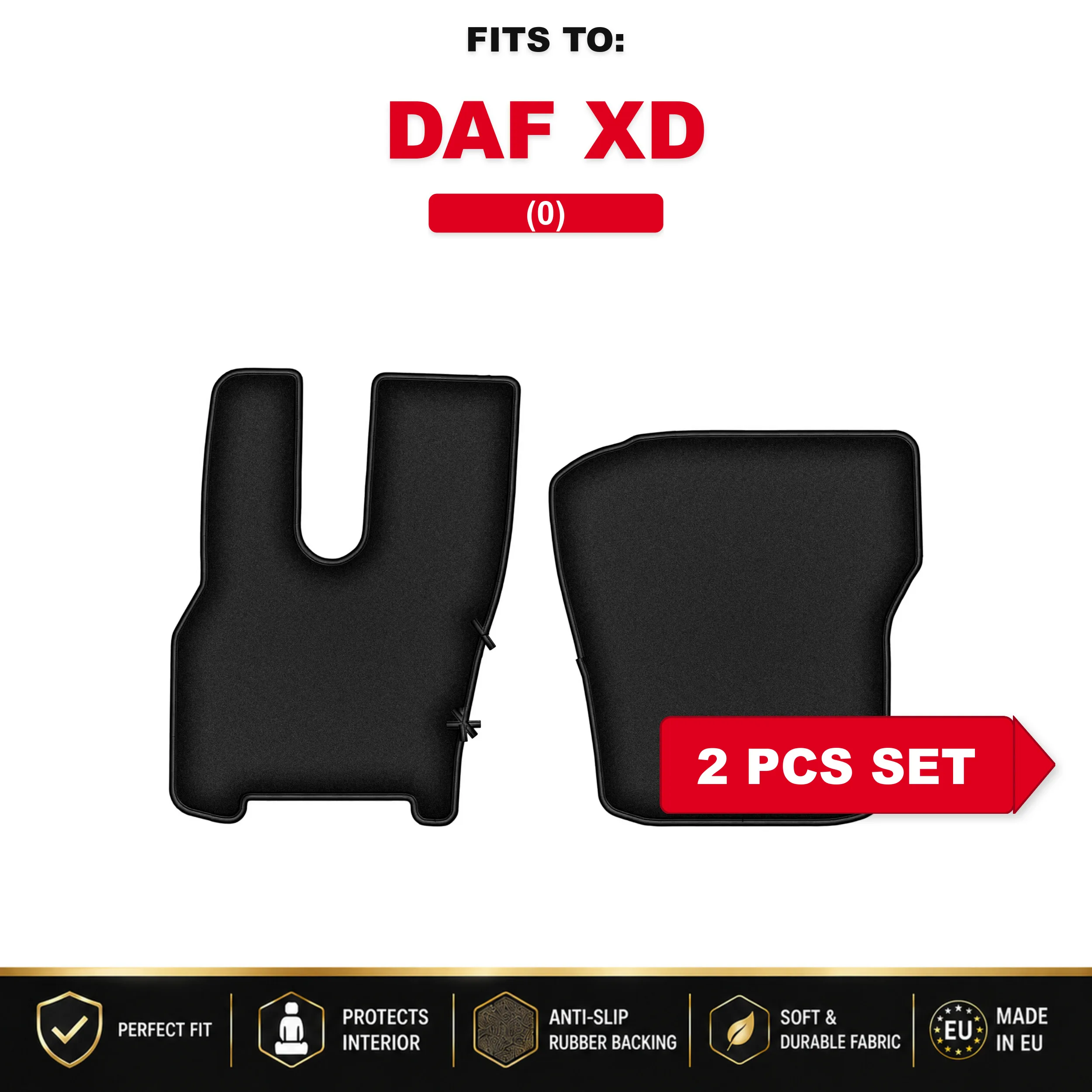 Zwart velours autovloermatten, 2 stuks Voor: DAF XD autospecifieke automattenset