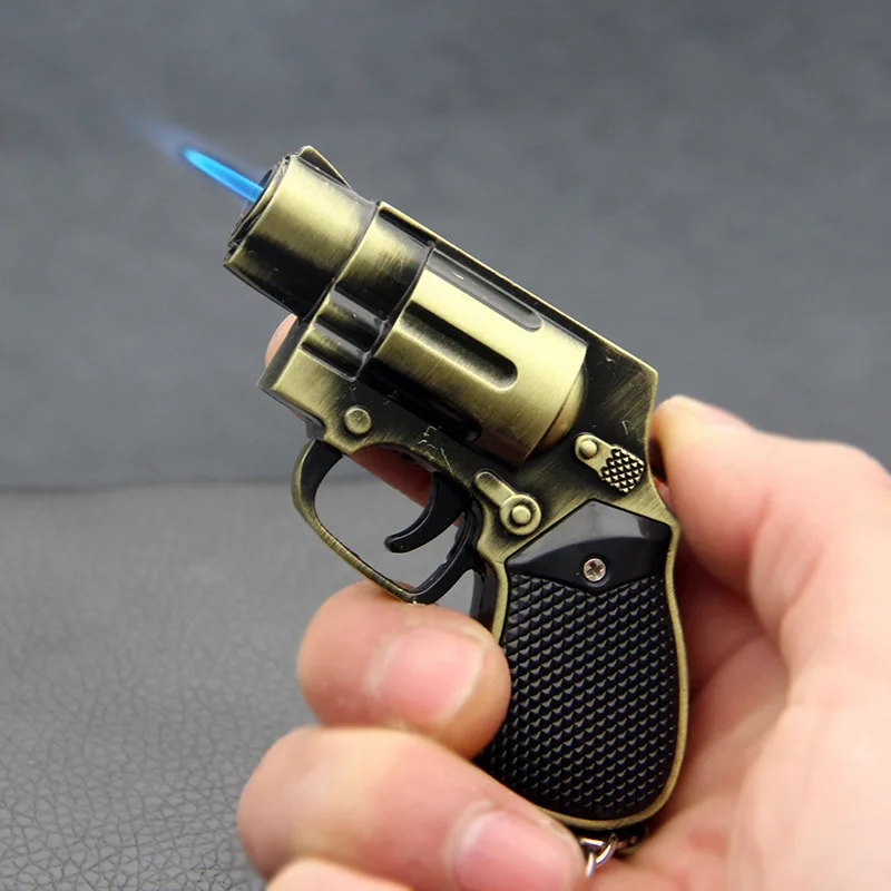 

Revolver Shape Torch Lighter with Keychain, Refillable Butane Gas Lighters with Windproof Flame Lighters Smoking for Gifts