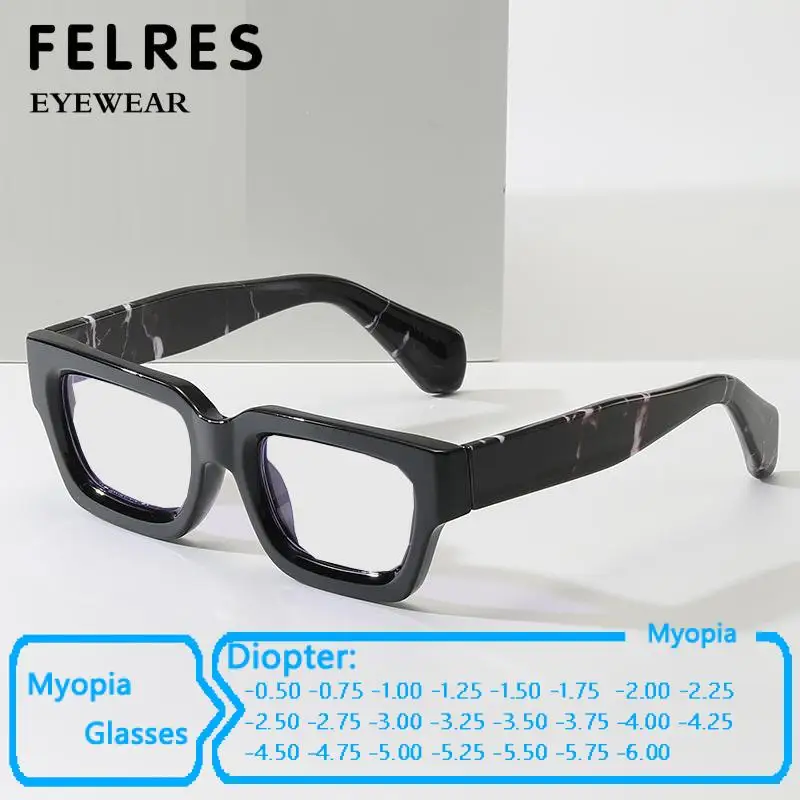 Simple Small Frame Anti Blue Light Women Finished Myopia Glasses Men Thick Frame Clear Lens Glasses Frames Negative Diopter