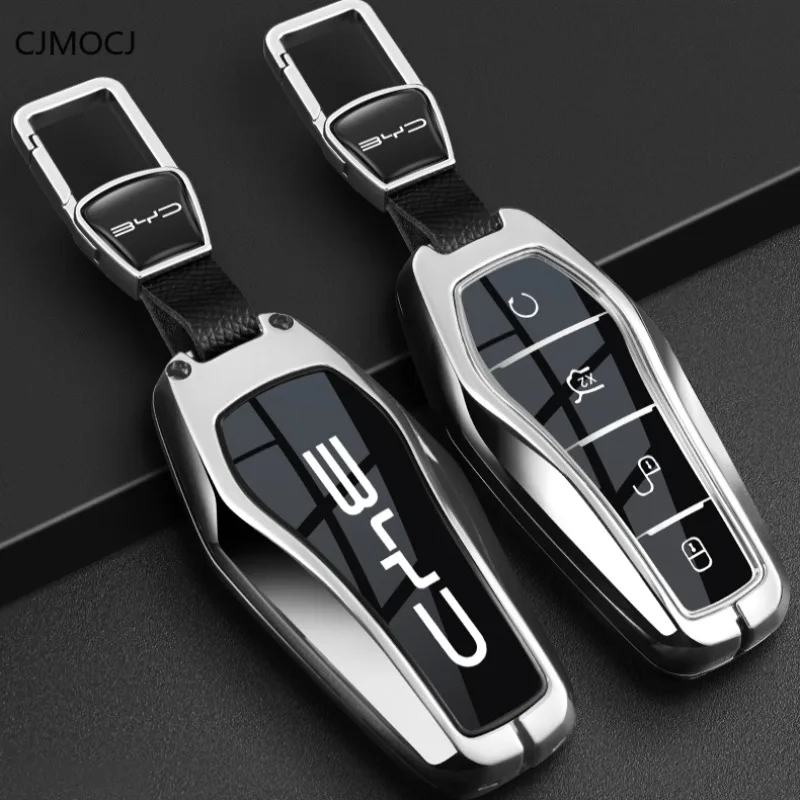 حافظة غطاء مفتاح من سبائك الزنك الفاخر لـ BYD Han 2025 (DMI/EV/Elite/الإصدارات الفاخرة) - سلسلة مفاتيح واقية لحقيبة المفاتيح