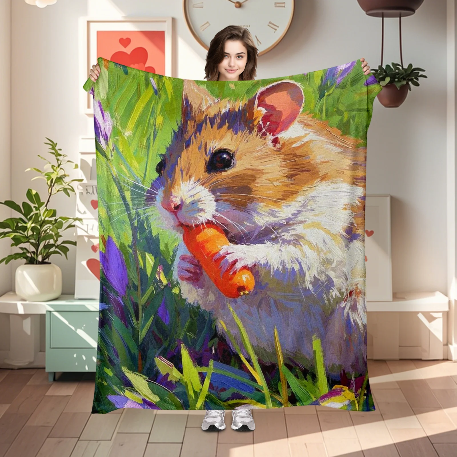 

Hamster Eating Carrot Gifts For Loved Ones Cozy Blanket With Soft Material And Adorable Hamster Imagery