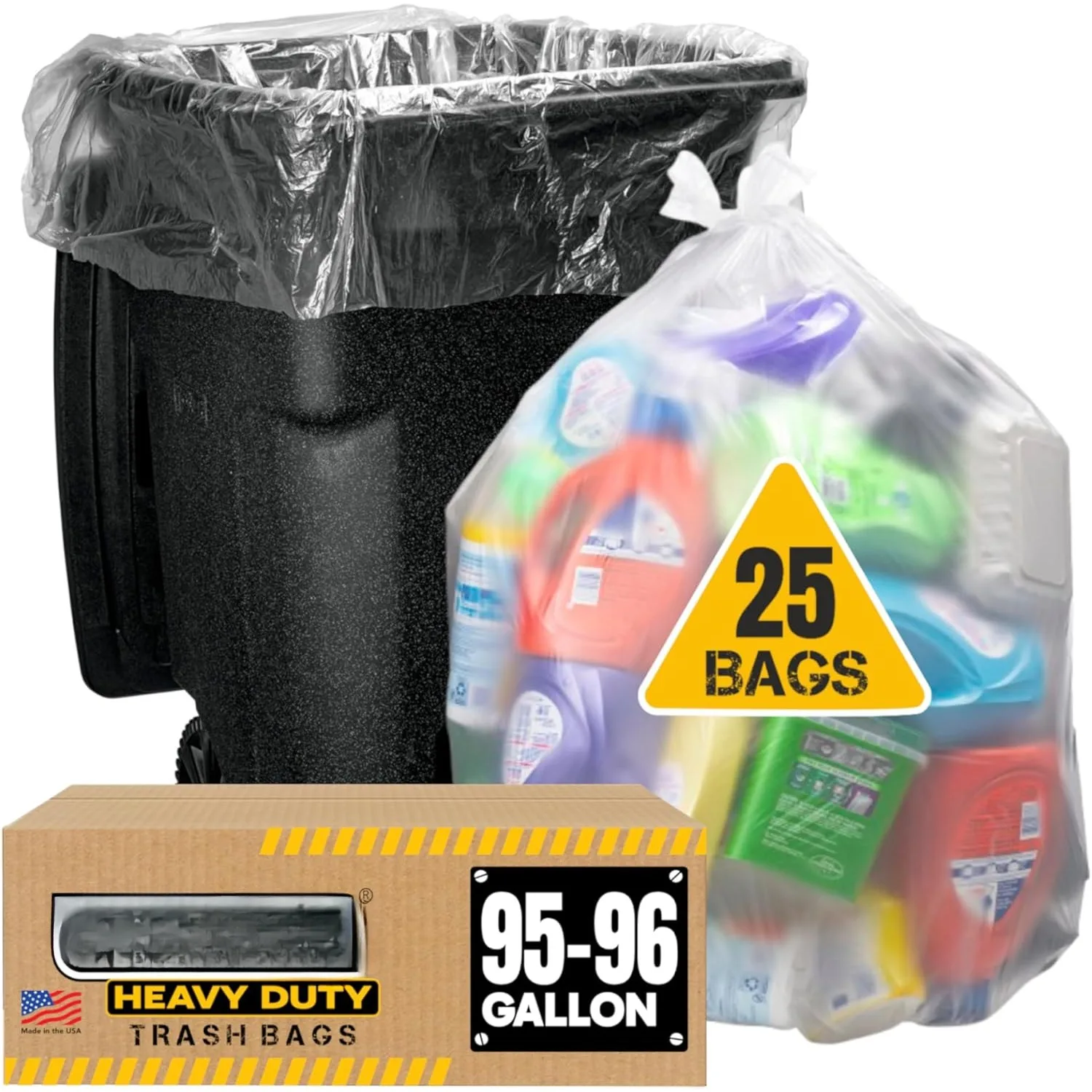 

5-100 gallon heavy-duty transparent garbage bag | 25 bags | 96 gallon oversized garbage bag with large transparent can liner