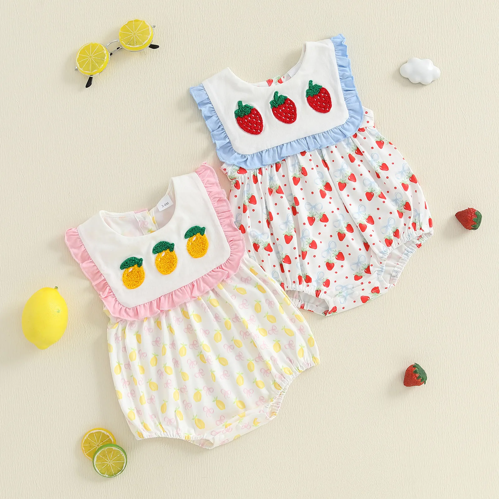 

Tregren 0-18M Infant Baby Girl Romper Summer Casual Sleeveless Round Neck Fruit Print Bodysuit Newborn Playsuit Clothes