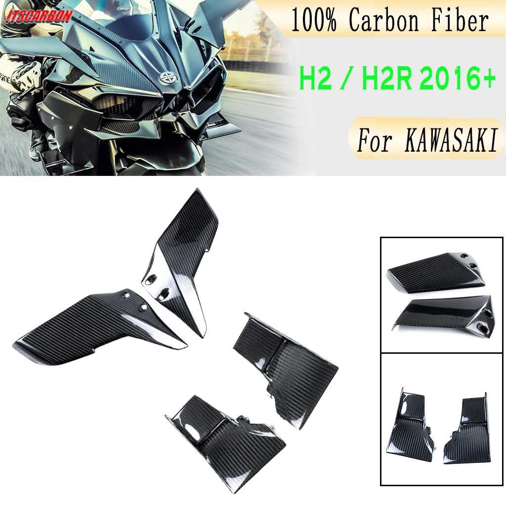 For Kawasaki H2 H2R 2015- 2020 2021 2022 Motorcycle Accessories 100% Carbon Fiber Winglets Fixed Wing Wind Deflectors Parts Kit