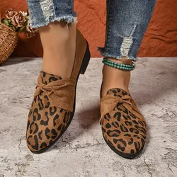 Large Size Single Shoe Women's 2025 Autumn New Item One Foot Leopard Print Loafers Color Blocked Walking Suede Flat Casual Shoes
