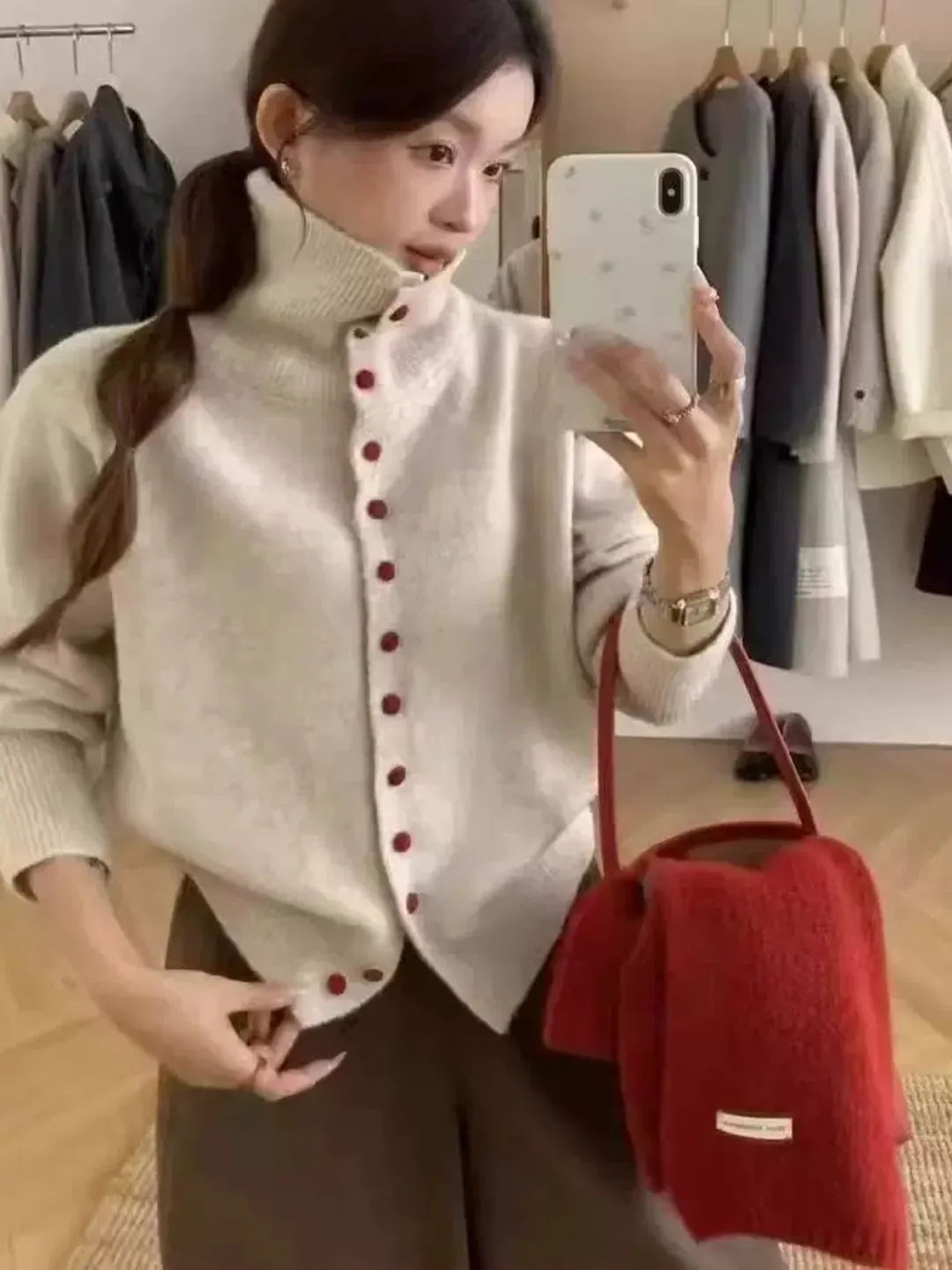Loose Casual Short Knitted Sweater High Collar Base Layer Autumn Winter New Style Women's Fashion Polyester Fiber Long Sleeve...
