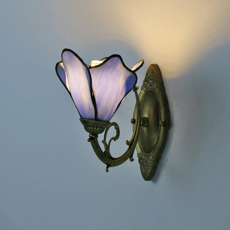 Mediterranean Designer Stained Glass Wall Lamp Modern Bedside Bedroom Vintage Lighting Indoor Wall Sconce Mirror Light Fixtures
