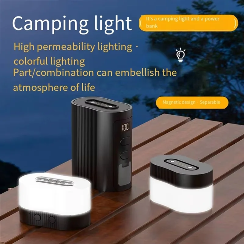 ABLK 2-in-1 magnetisches Campinglicht und Powerbank – 6000 mAh, RGB-Modi, LED-Laterne mit Display für Outdoor-Aktivitäten