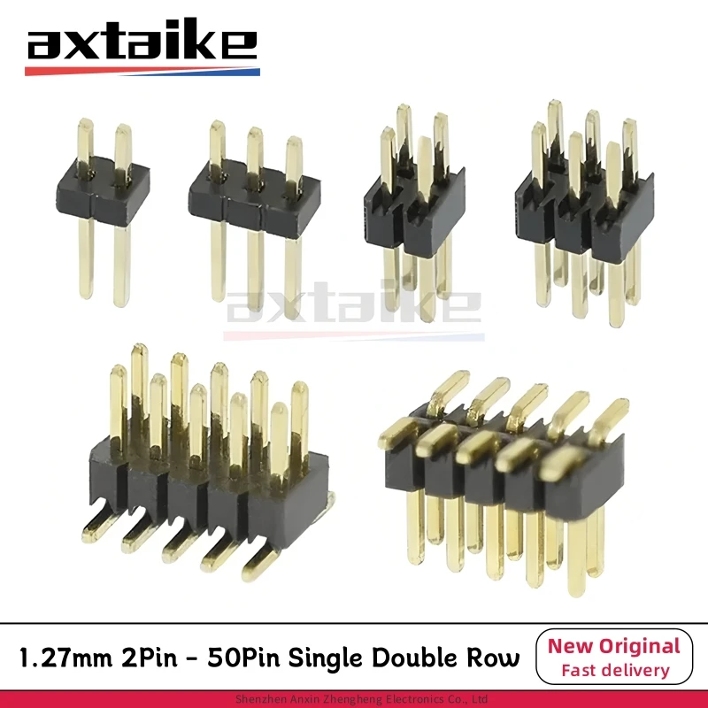 20PCS 1.27mm Pin Header PCB Connector 2P 3P 4P 5P 6P 7P 8P 9P 10P 12P 15P 16P 20P 25P 30P 40P 50Pin SMD Single Double Row Male