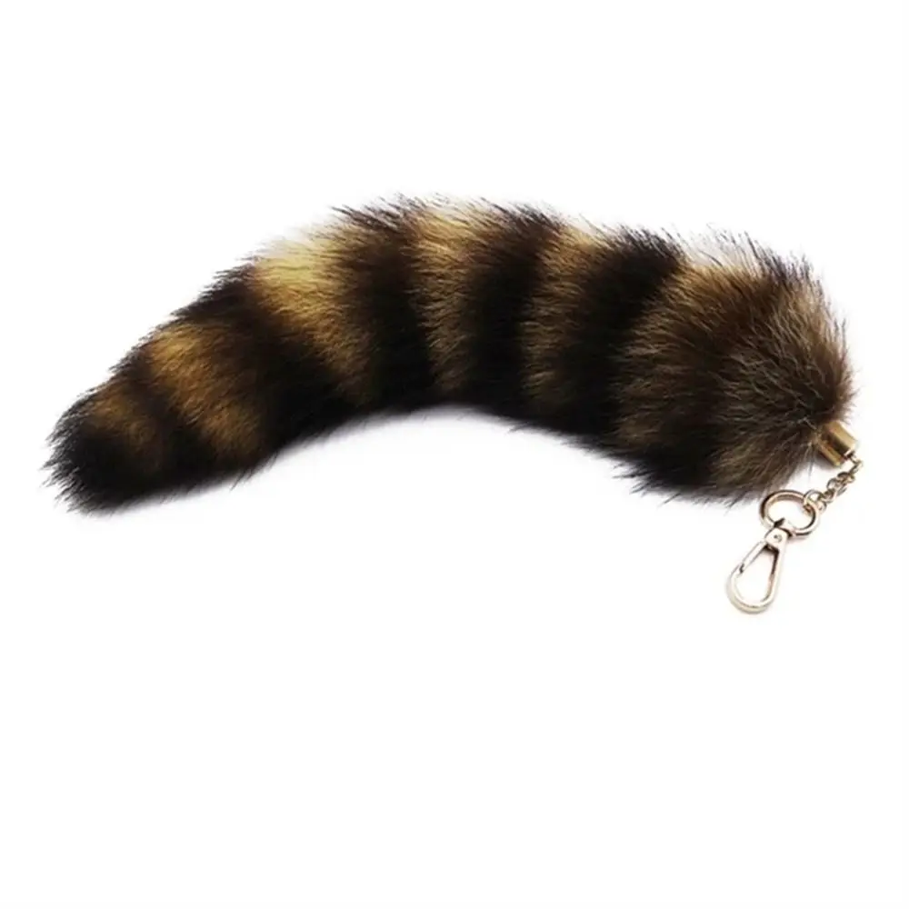 Plush-Fox Tail Keychain Furry Racoon Tail Keyring Keychain 28cm Animal Tail Key-Pendant Pompoms Keyring Holder Bag-Decor