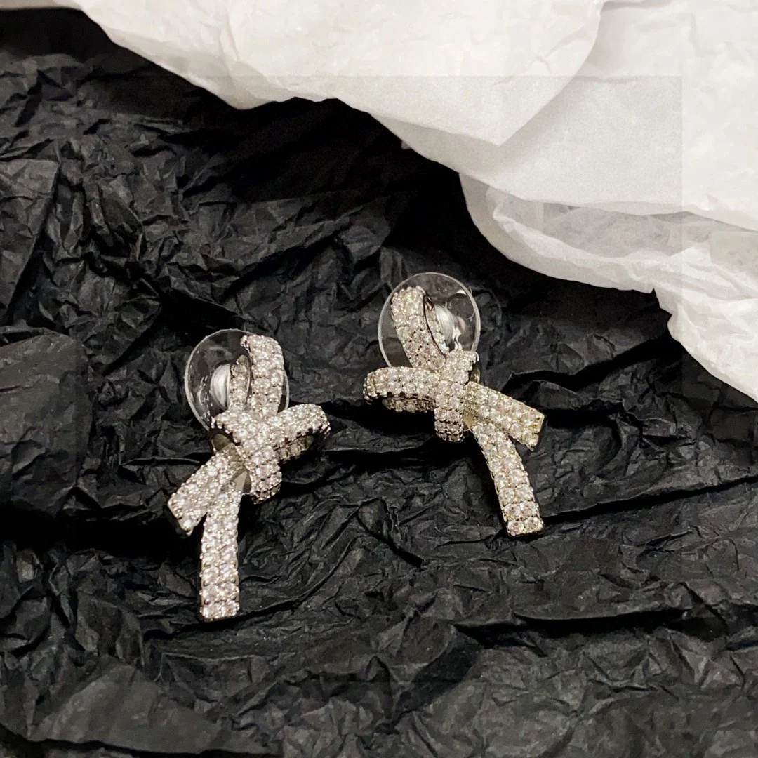 

Crystal Bow Earrings For Women Elegant Luxury Design Jewelry