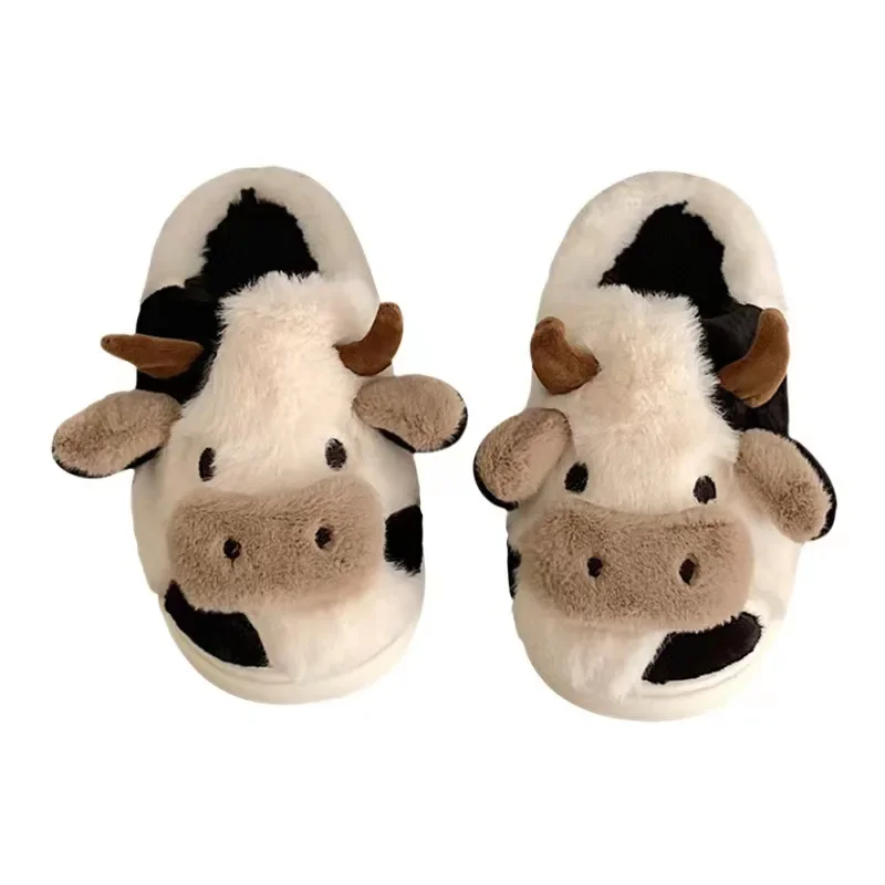 Girls Winter Non Slip Home Shoes Children Cute Cartoon Cow Heel Wrap Slippers Boy Plush Warm Soft Soled Comfortable Cotton Shoes