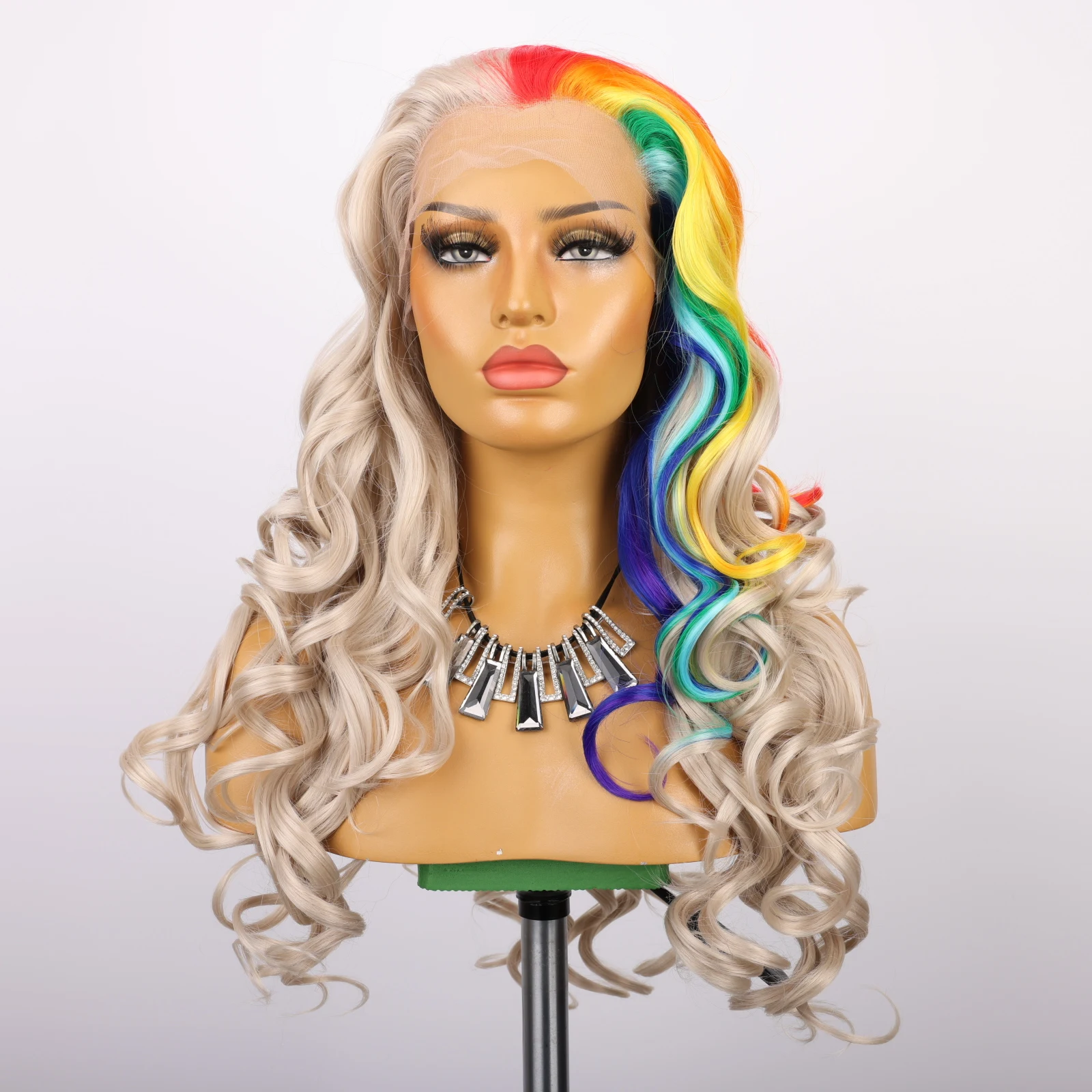 Rainbow Color Brown Stitching Synthetic Wig high quality No Fading Suitable for Cosplay Party Wig 180 Density Natural Hair Line