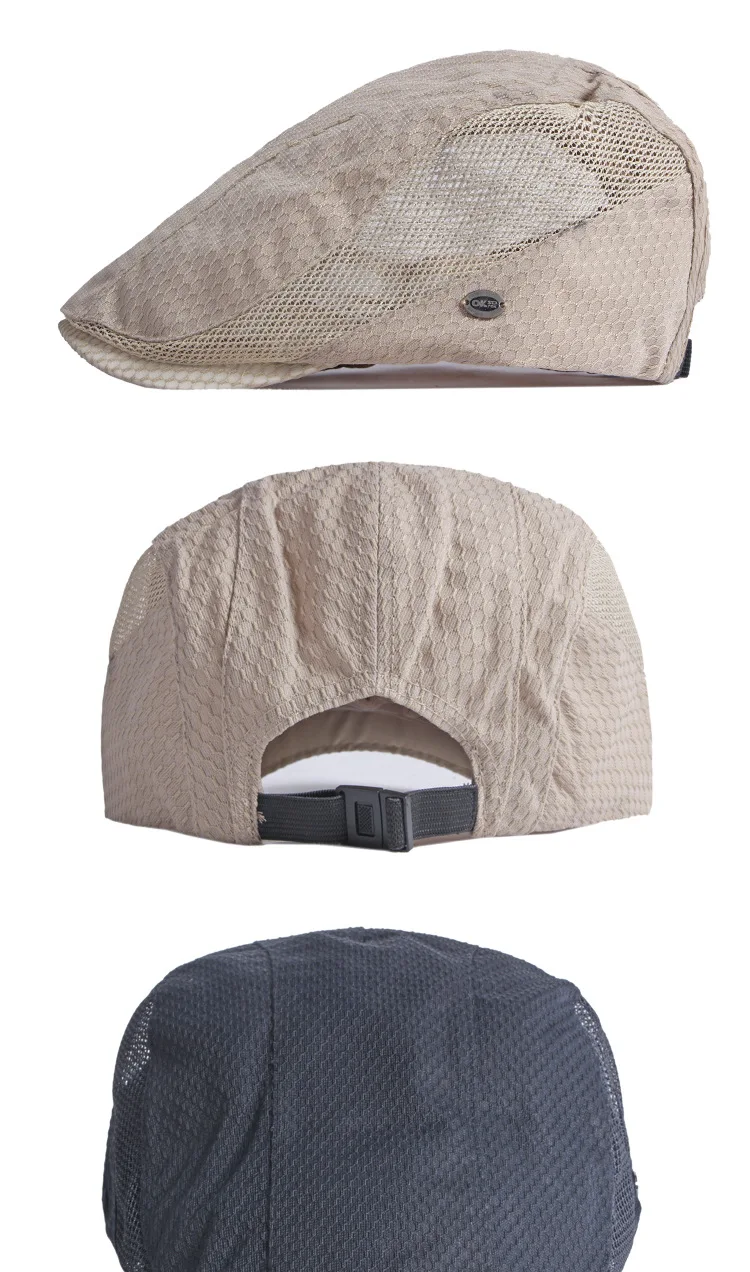 Männer Frauen Atmungsaktive Mesh Sommer Hut Zeitungsjunge Baskenmütze Ivy Cap Cabbie Flache Kappe Einstellbar Vintage Stil – Detail 11