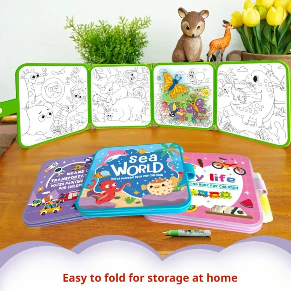 Quaderno da disegno per graffiti pieghevole creativo fai-da-te per bambini Libro da disegno ad acqua magica Libri da colorare Giocattoli educativi