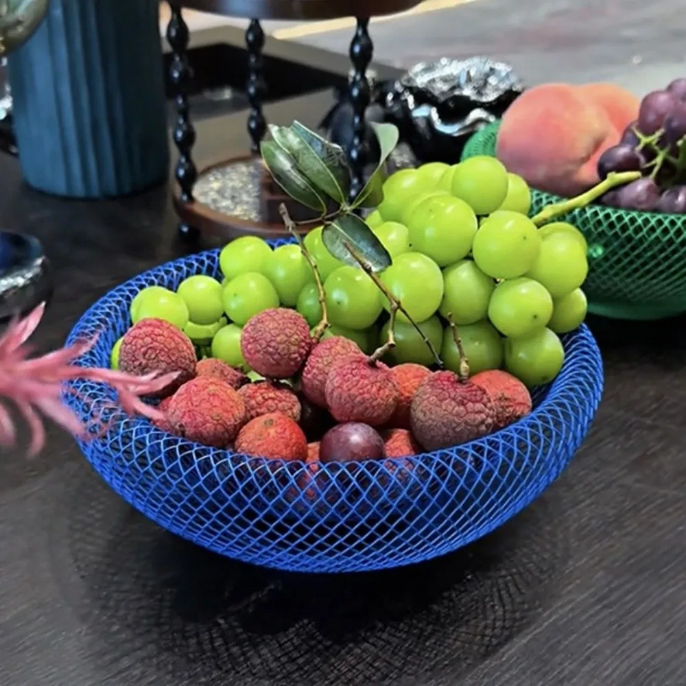 

INS Style Iron Mesh Storage Tray Nordic Style Handmade Double-layer Fruit Basket Geometric Metal Fruit Tray Tea Table