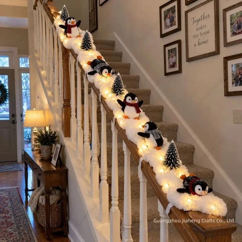 Penguin Christmas Stair Snow Decoration Winter Holiday Home Party Ornament