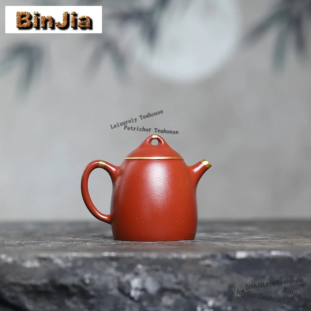 170ml Yixing Purple Clay Teapots Master Handmade Qin Quan Gold Drawing Pot Raw Ore Dahongpao Mud Tea Infuser Kettle Zisha Teaset