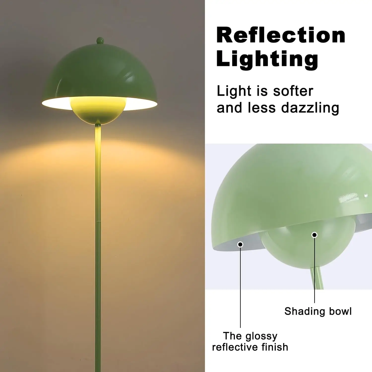 Modern Floor Lamp for Living Room, Industrial Tall Standing Lamp for Bedroom, Metal Shade Reflecting Light Reading Floor Lamp