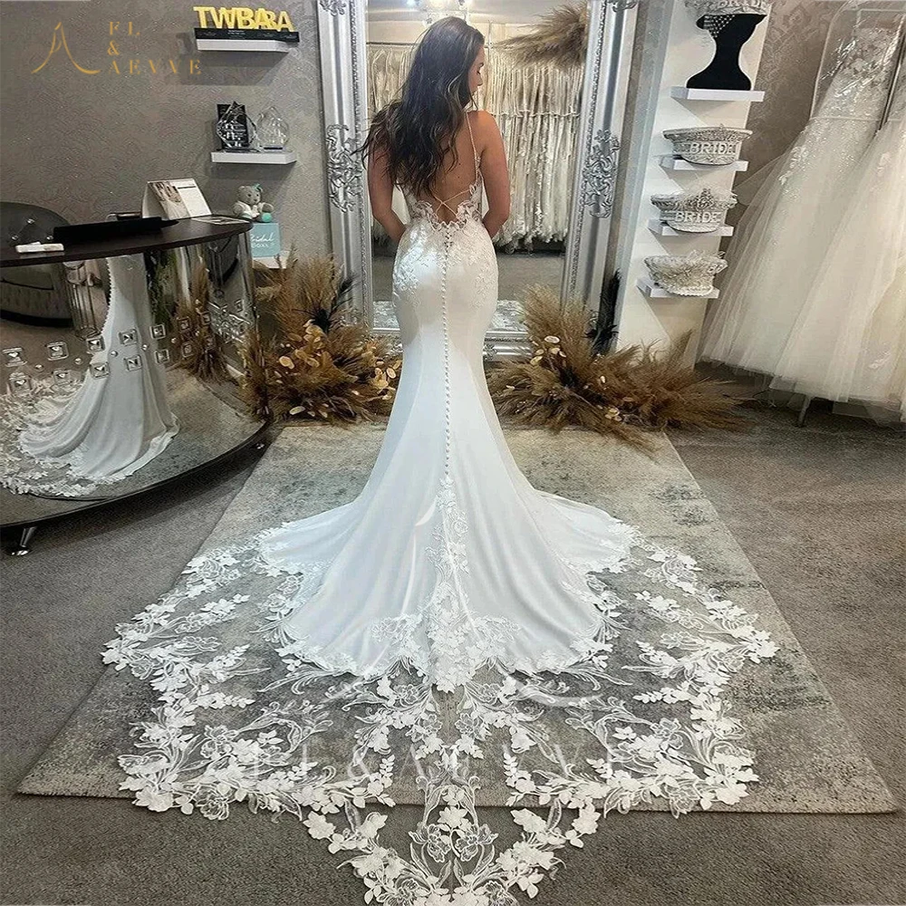 FL&AEVVE ชุดแต่งงานลูกไม้หรูหราพร้อมชุดเจ้าสาวแบบชาเปลเทรนที่ปรับแต่งได้พร้อมงานปักสำหรับชุดงานแต่งงาน