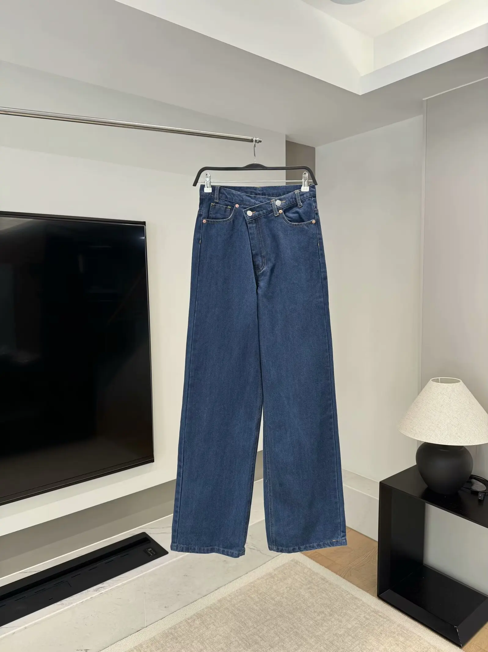 Jean à Double Boutonnage pour Femme, Pantalon en Denim, Taille Haute, Jambes Larges, Rétro, Fermeture Éclair, Poche, Nouvelle Mode, 2024