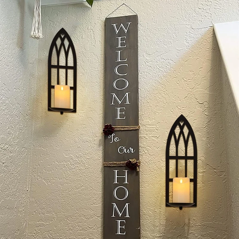 Metal Gothic Wall Sconces Set of 2,15.8'' Rural Farmhouse Wall Decor,Sconce Candle Holder for Living Room, Bathroom,Dining Room