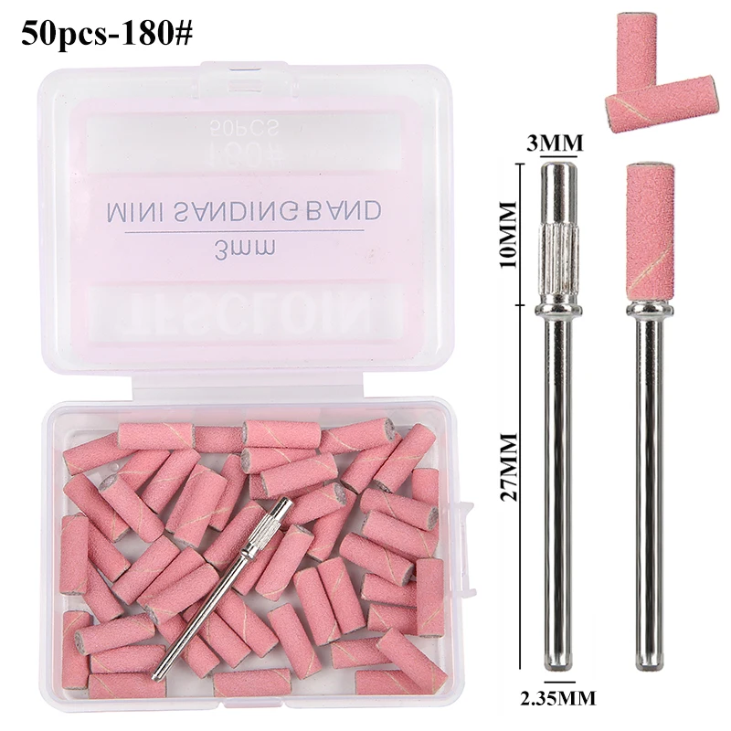 50pcs/box 3mm Mini Nail Sanding Bands With Mandrel Sets For Dead Skin Calluses Polishing Manicure Tool Grits #80#120#180#240 - view 2