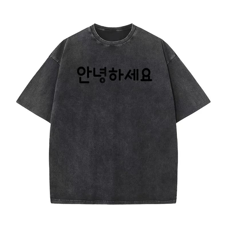

HELLO Korean Annyeonghaseyo Word Pure Cotton Luxury Brand Men's T-shirts O-neck Tshirt Oversized Art Graphic Clothing Printed