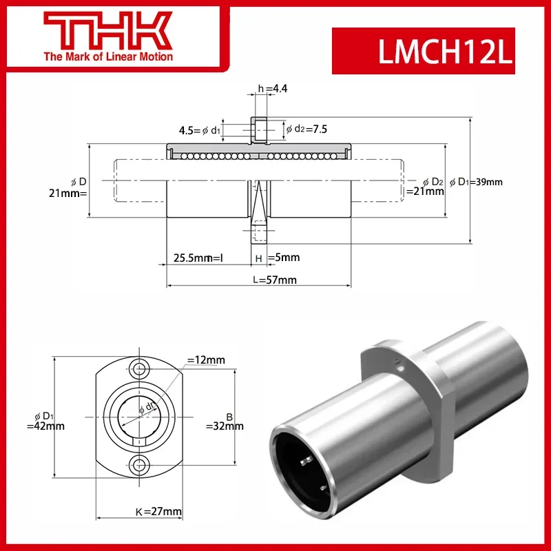 Original New THK linear bushing with Circular Flange LMCH LMCH12L LMCH12LUU linear bearing